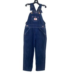Vintage Round House Kids Denim Bib Overalls Kids Size 7 Made USA Farm Utility